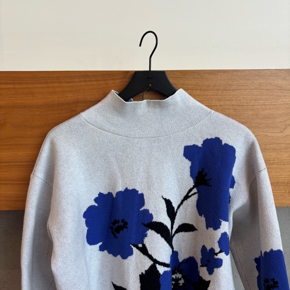 Anthropologie Maeve Carys Blue Floral Mock Neck Sweater, Size M - Picture 4 of 10